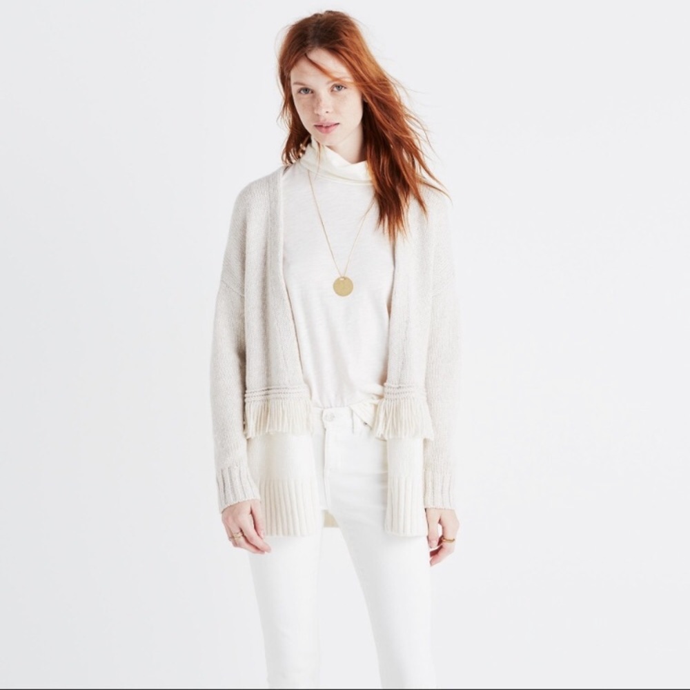 Madewell Cream/oatmeal Fringe Cardigan Sweater